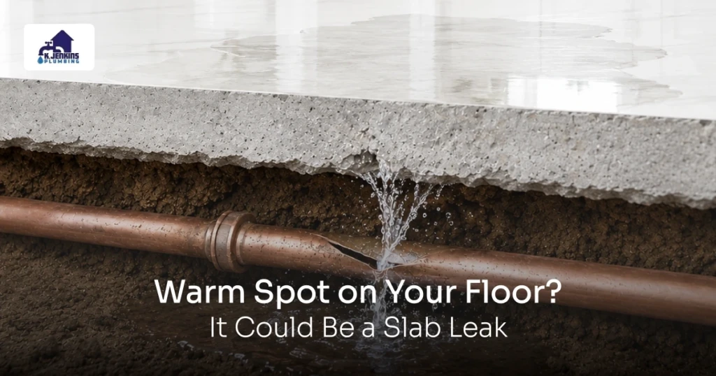 K. Jenkins Plumbing licensed plumber using thermal imaging to detect a slab leak beneath a Virginia home floor
