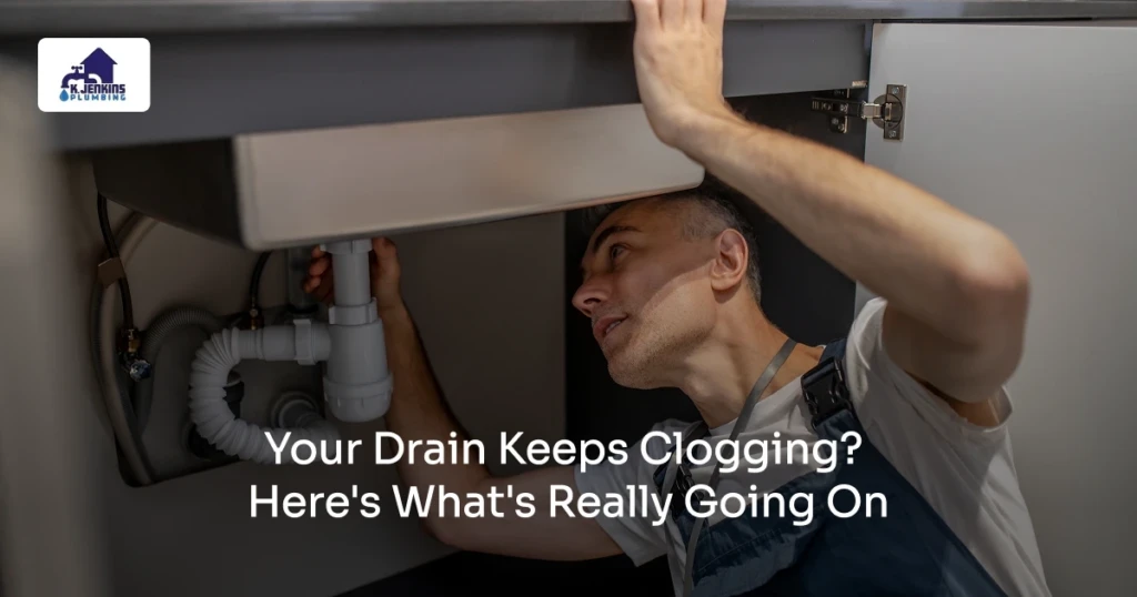 K. Jenkins Plumbing licensed plumber clearing a recurring blocked drain in a Northern Virginia home